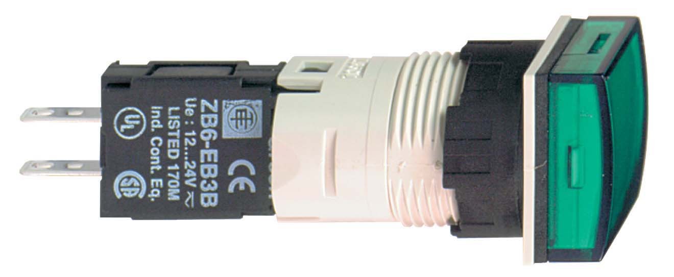 Schneider XB6CV3BB Leuchtmelder, Ø 16, quadratisch, IP 65, grün, Integral LED, 24 V, Stecker