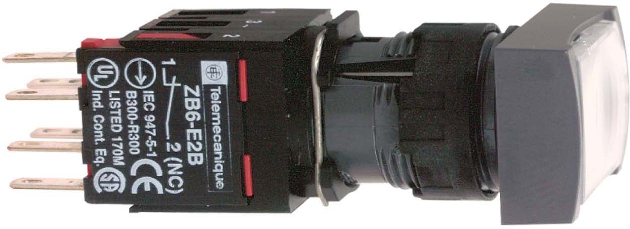 Schneider XB6DF1B5B Leuchtdrucktaster, weiß Ø 16, flach, m. Rastung, 24 V, 1S+1Ö