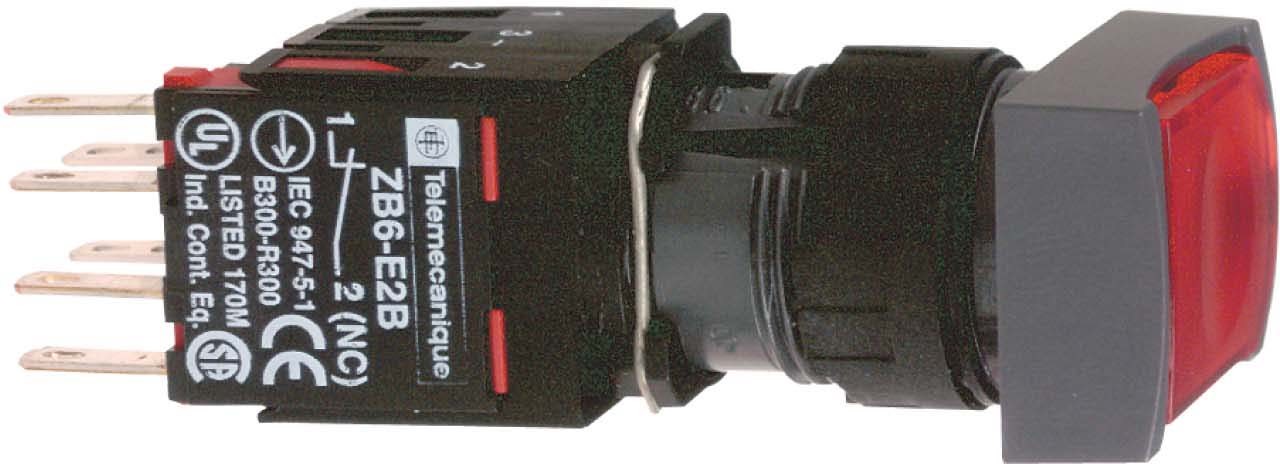 Schneider XB6DF4B5B Leuchtdrucktaster, rot Ø 16, flach, m. Rastung, 24 V, 1S+1Ö