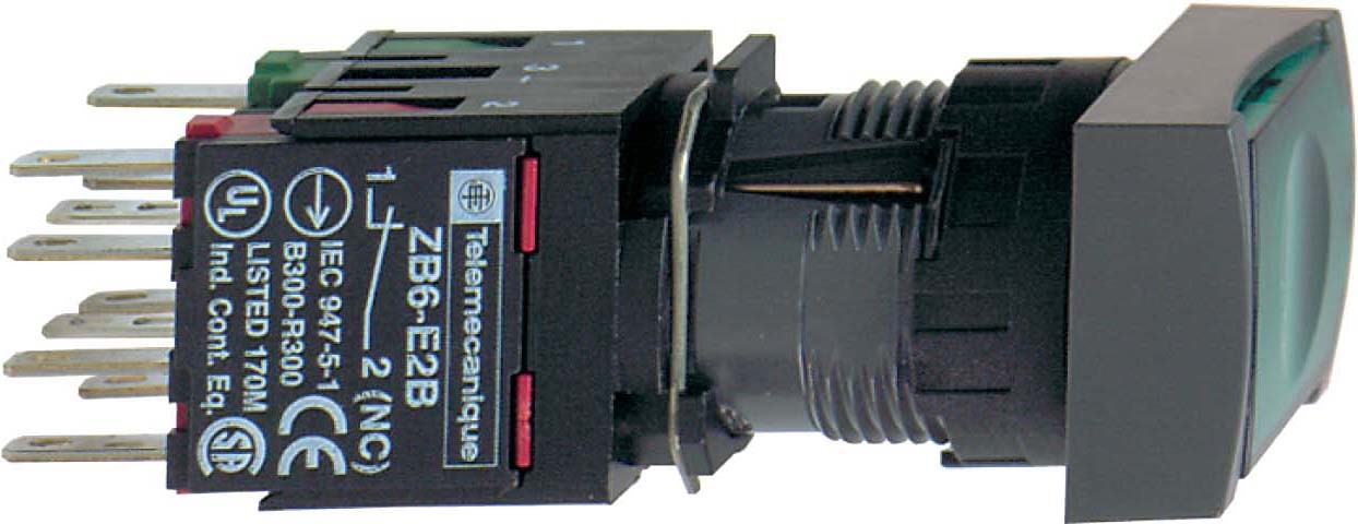 Schneider XB6DW3B1B Leuchtdrucktaster, grün Ø 16, flach, o. Rastung, 24 V, 1S