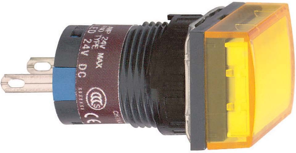 Schneider XB6ECV5BP Leuchtmelder, quadratisch Ø 16, IP 65, gelb, Integral LED, 24 V, Stecker