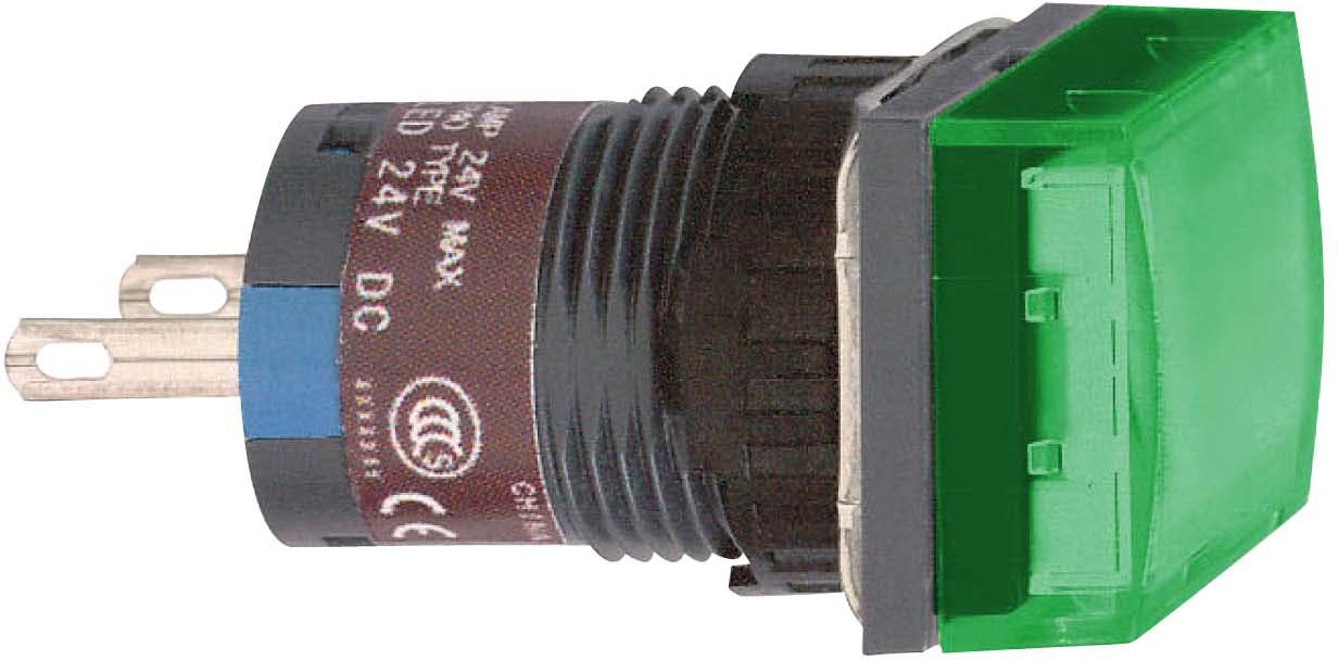 Schneider XB6EDV3BP Leuchtmelder, rechteckig Ø 16, IP 65, grün, Integral LED, 24 V, Stecker