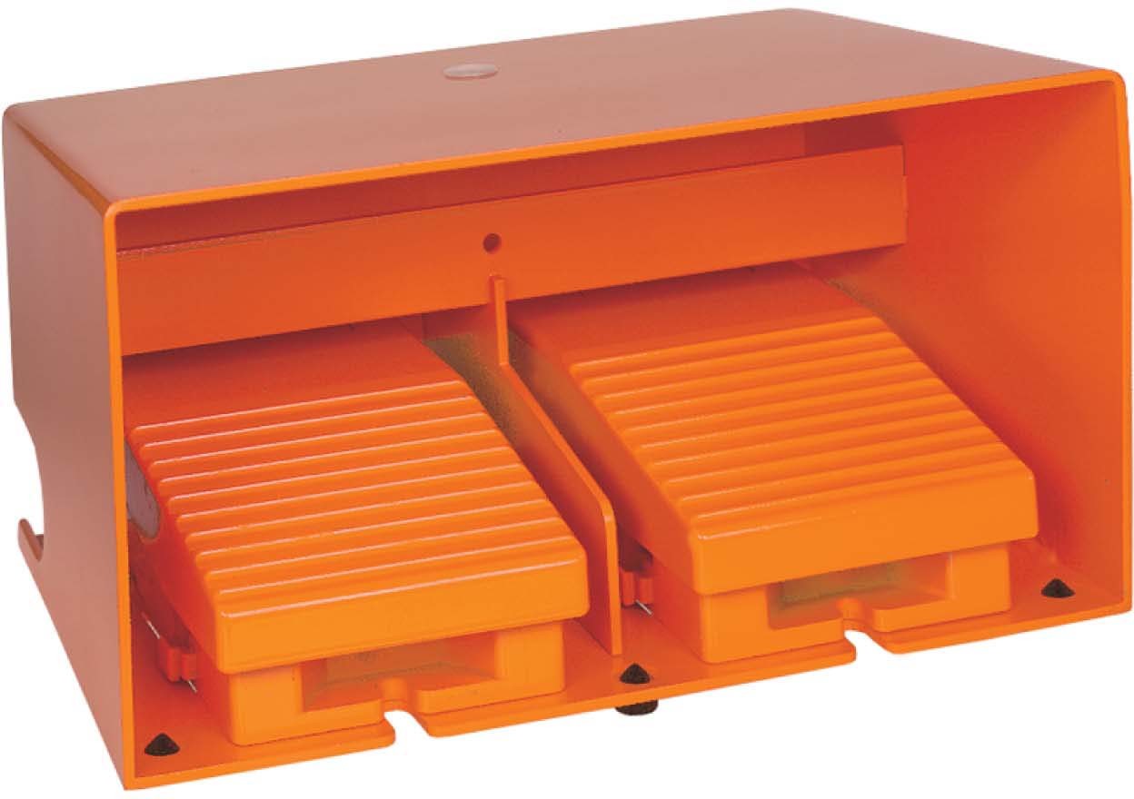 Schneider XPER3100D Fußschalter, Harmony XPE, doppelt, Metall, orange 1-stufig, 2Ö+2S, IP66, mit Schutzhaube