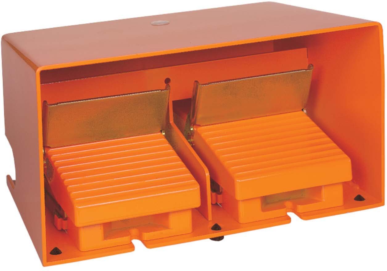 Schneider XPER5100D Fußschalter, Harmony XPE, doppelt, Metall, orange, 1-stufig, 2Ö+2S, IP66, mit Schutzhaube, mit Verriegelung
