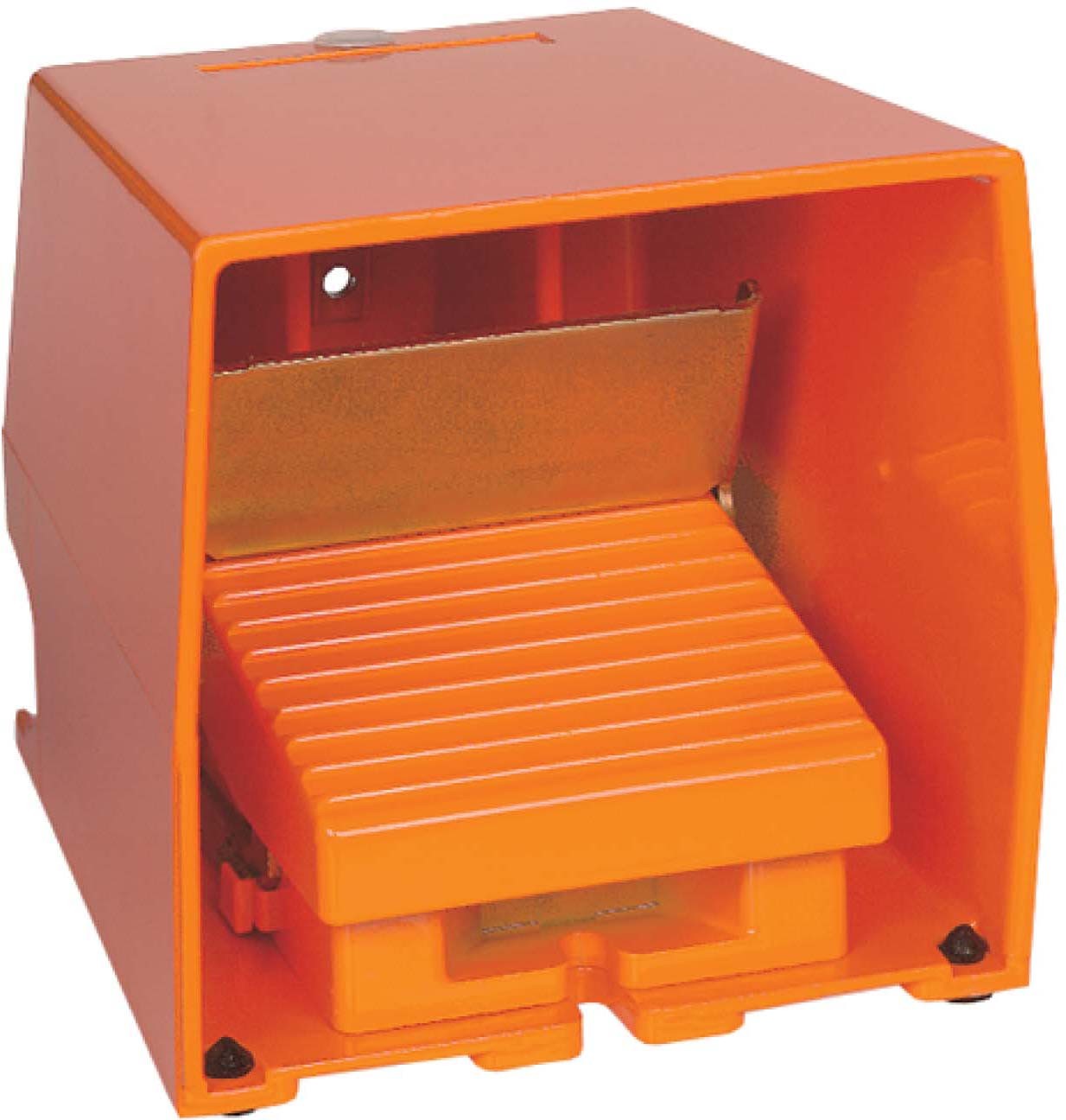 Schneider XPER511 Fußschalter, Harmony XPE, einfach, Metall, orange, 1-stufig, 2Ö+2S, IP66, mit Schutzhaube, mit Verriegelung