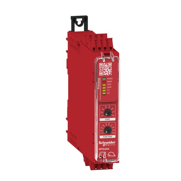 Schneider XPSUAK12AC Sicherheitsrelais, Harmony XPSU, 10Funktionen, 1Kreis, PLe/Kat4/SIL3, 2S 1Ö, Diagnose, 24VAC/DC, Federzug