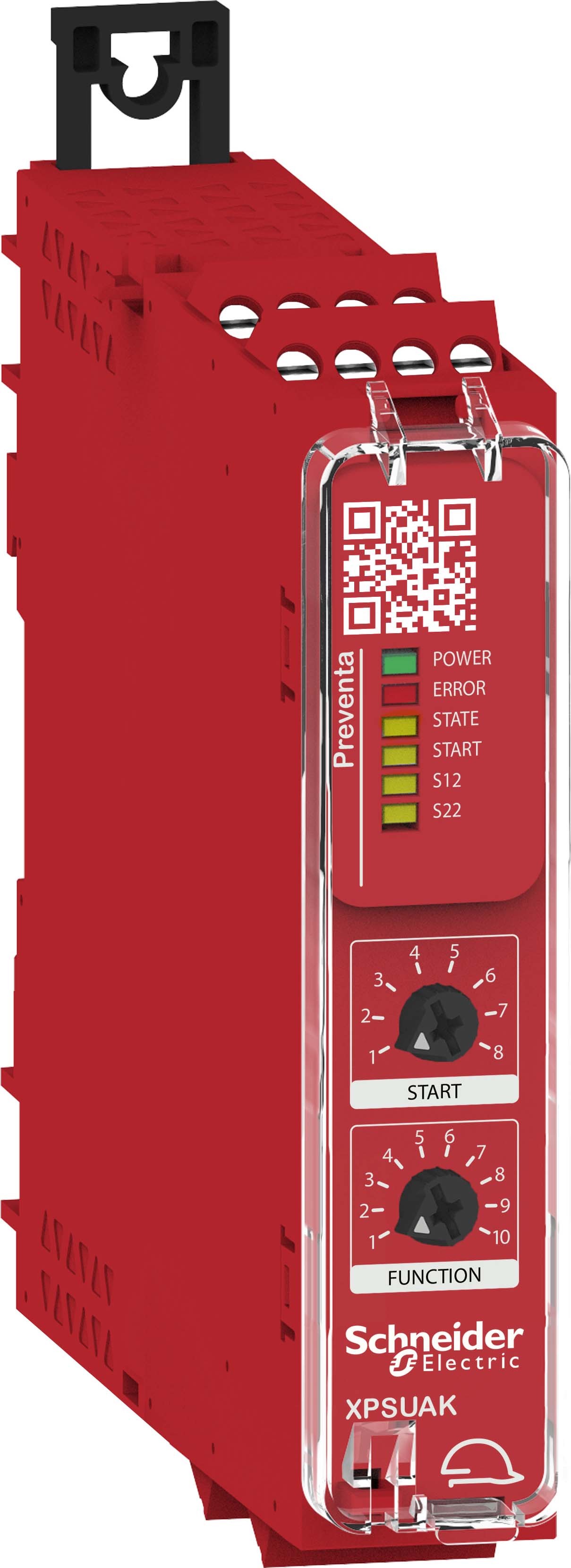 Schneider XPSUAK12AP Sicherheitsrelais, Harmony XPSU, 10Funktionen, 1Kreis, PLe/Kat4/SIL3, 2S 1Ö, Diagnose, 24VAC/DC, Schraub