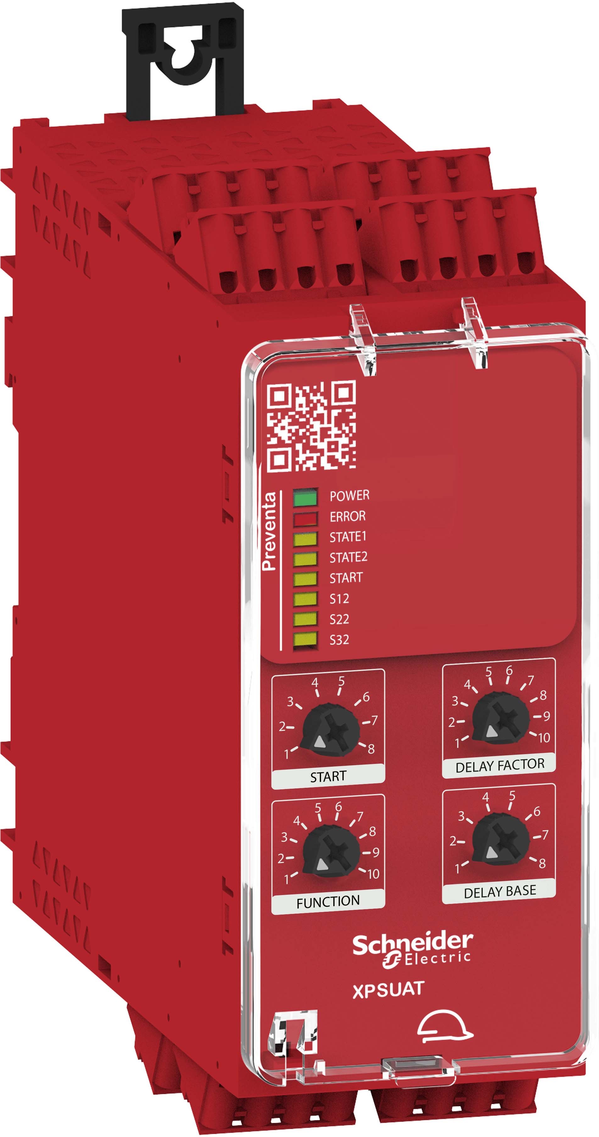 Schneider XPSUAT13A3AC Sicherheitsrelais, Harmony XPSU, 10Fkt, 1Kreis, PLe/Kat4/SIL3, 3S+3Sv 0,1-900s 1Ö 1T, Diagnose, 24VAC/DC, Federzug