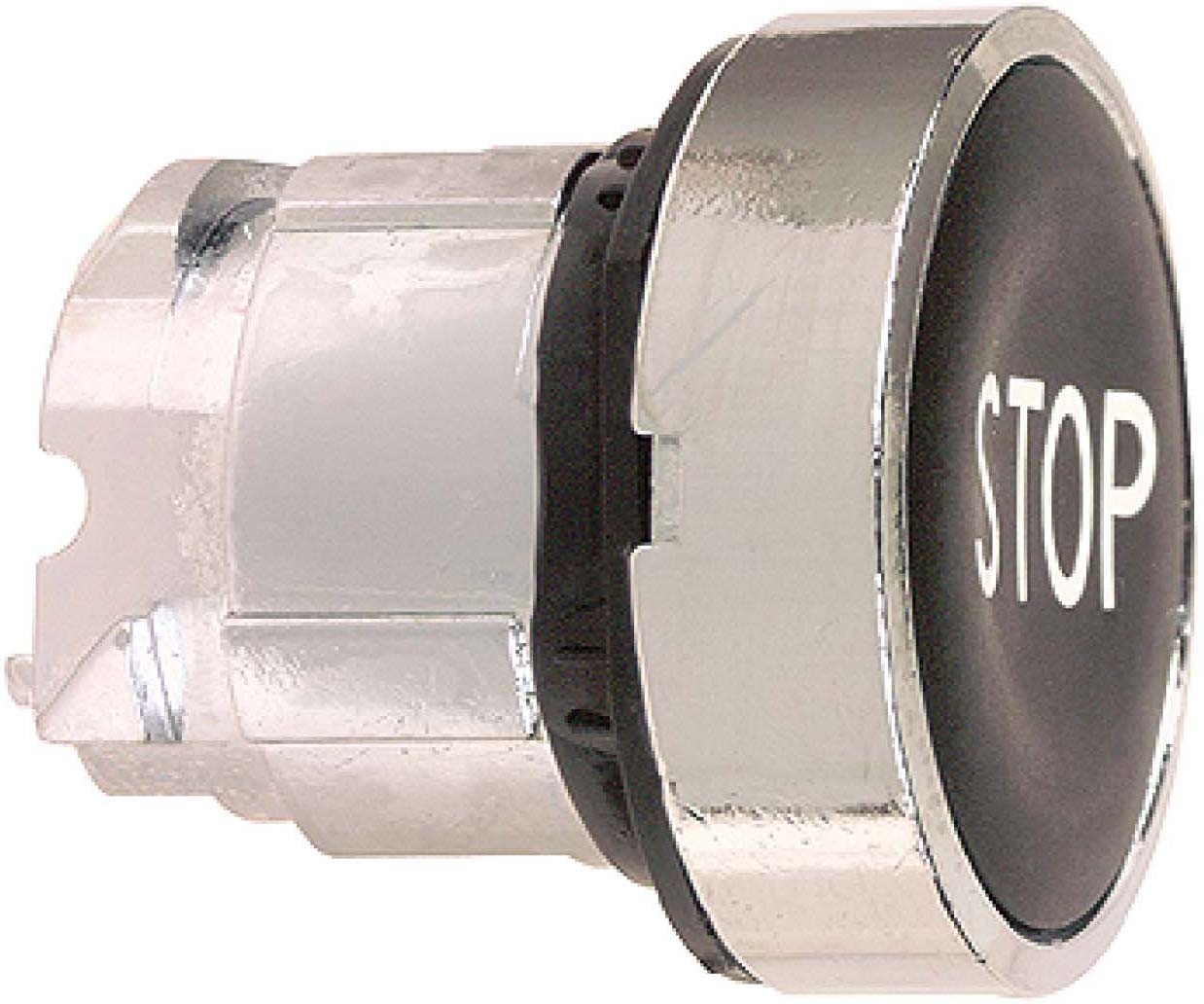 Schneider ZB4BA234 Drucktaster, Frontelement, Harmony XB4, Metall, 22mm, schwarz, beschriftet STOP, tastend