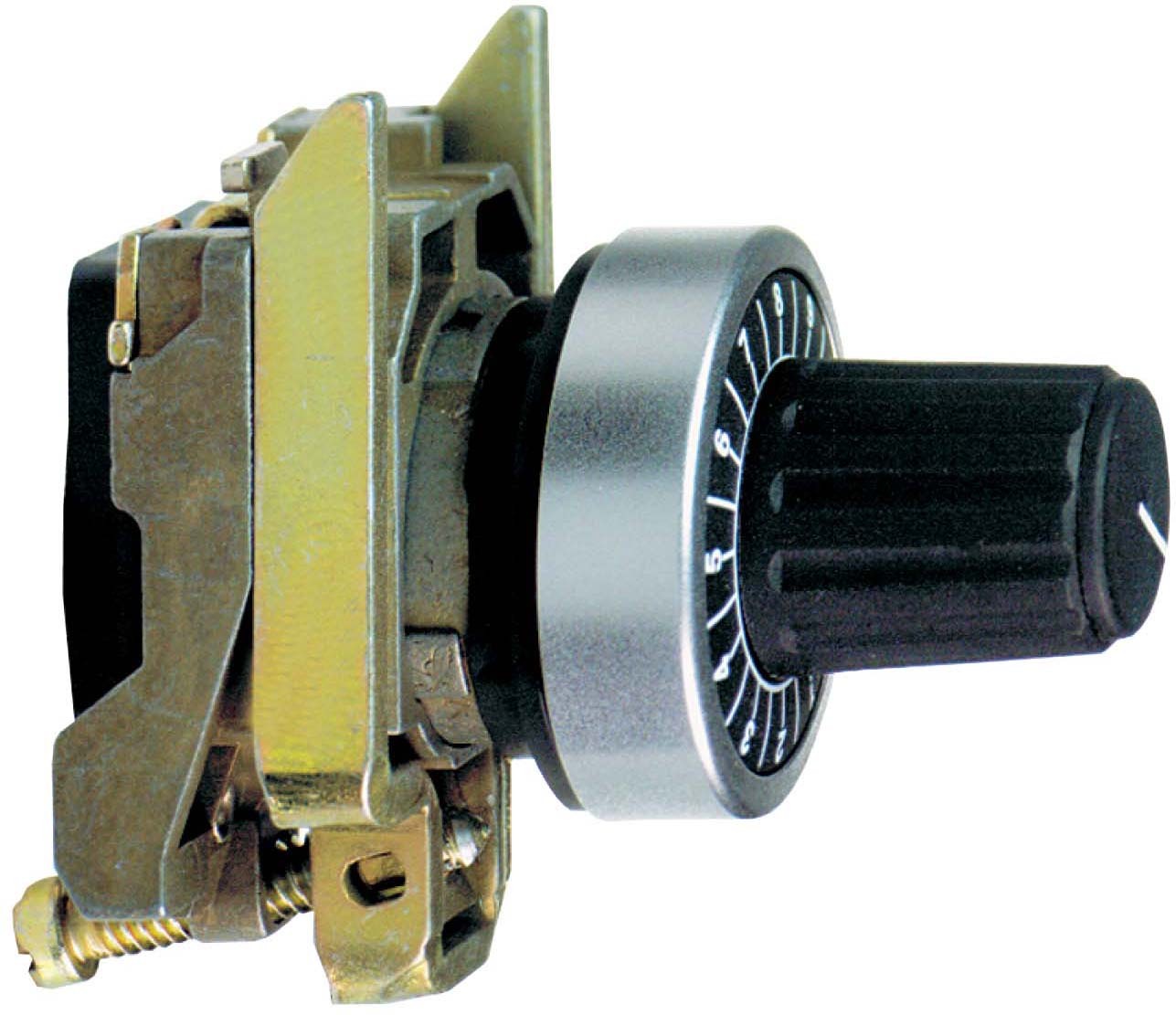 Schneider ZB4BD912 Potentiometer, Frontelement, Harmony XB4, Metall, 22mm, schwarz, für Potentiometer mit Achslänge 45-50mm, Achse 6mm