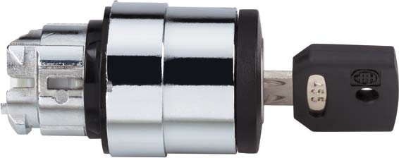 Schneider ZB4BG610 Schlüsselschalter, Frontelement, Harmony XB4, Metall, 22mm, schwarz, 2 Stellungen, tastend, Ronis 458A