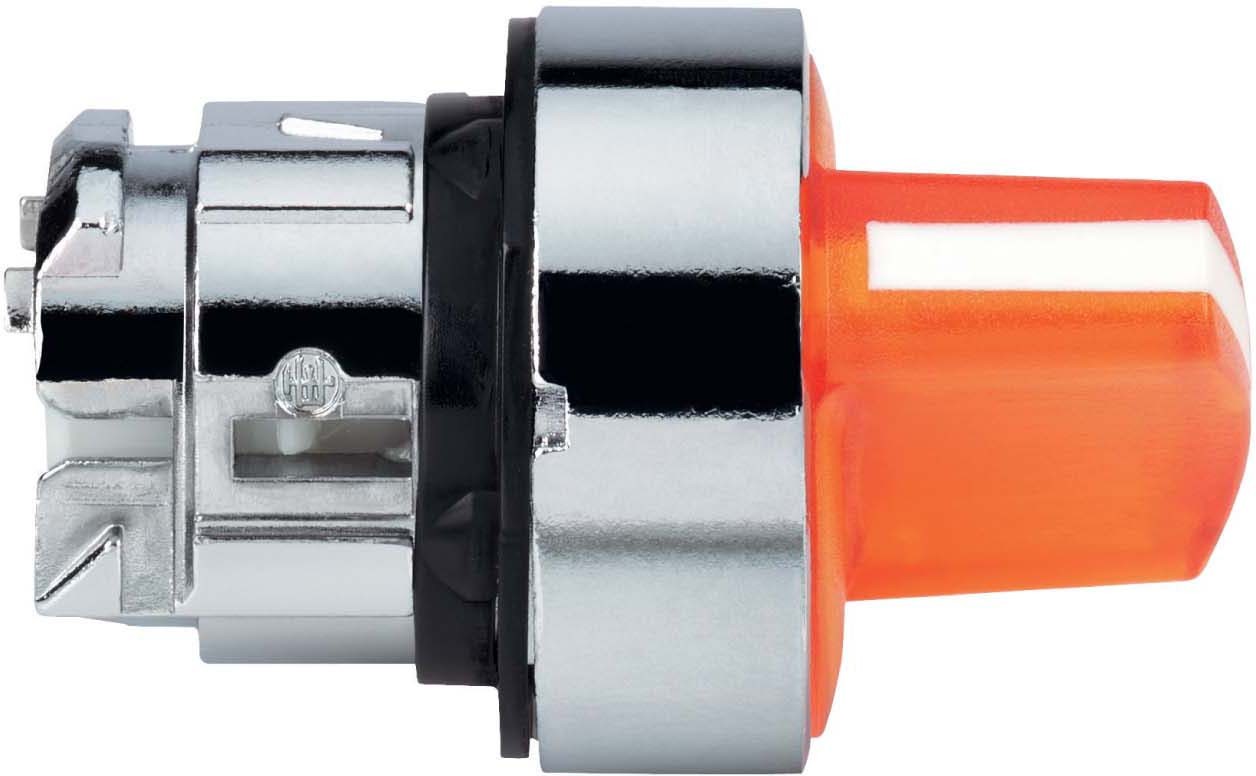 Schneider ZB4BK1753 Leuchtwahlschalter, Frontelement, Harmony XB4, Metall, 22mm, orange, für universelle LED, 3 Stellungen, Links tastend
