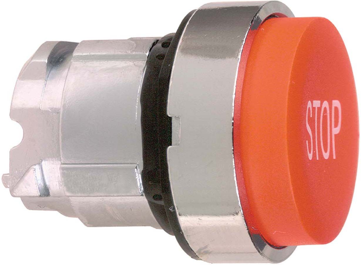 Schneider ZB4BL434 Drucktaster, Frontelement, Harmony XB4, Metall, 22mm, rot, vorstehend, beschriftet STOP, tastend