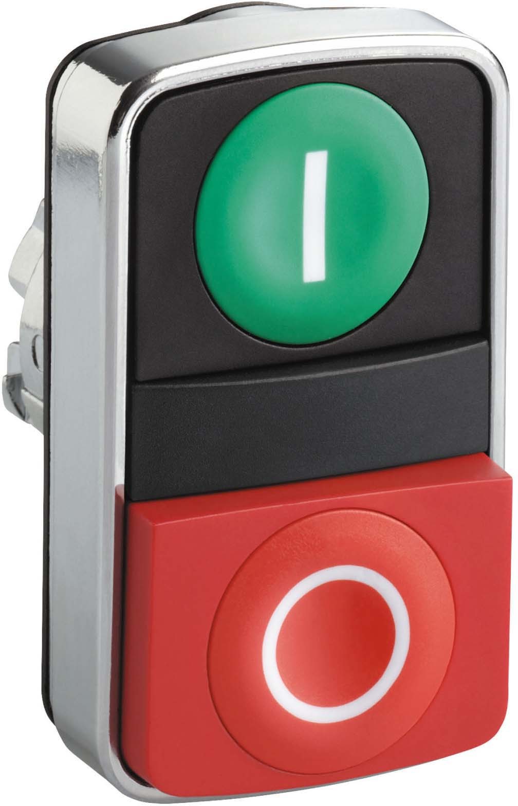Schneider ZB4BL7341 Doppeldrucktaster, Frontelement, Harmony XB4, Metall, 22mm, rot, grün, beschriftet O/I, tastend
