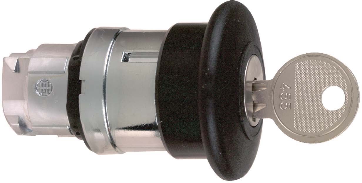 Schneider ZB4BS12 Pilzdrucktaster, Frontelement, Harmony XB4, Metall, 22mm, schwarz, Pilz 40mm, Schlüsselentriegelung