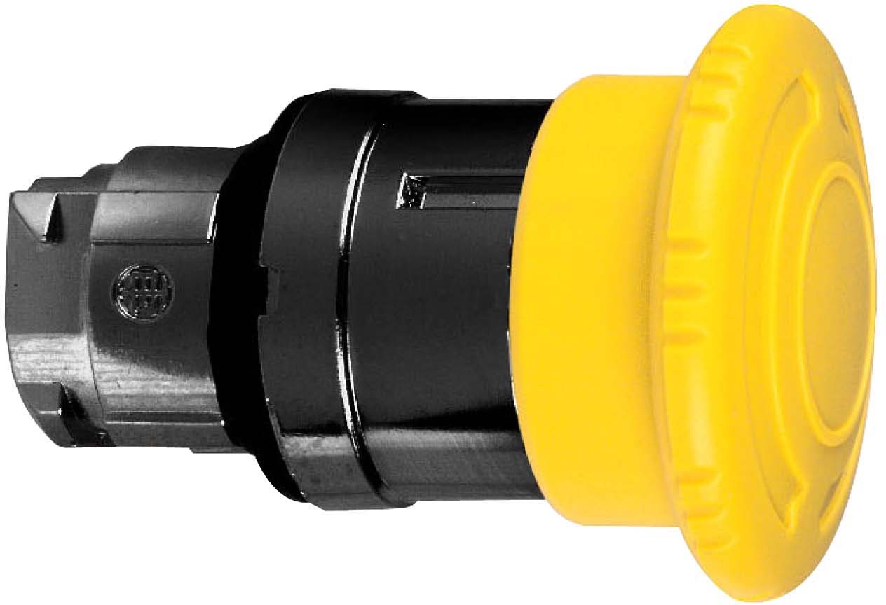 Schneider ZB4BS557 Pilzdrucktaster, Frontelement, Harmony XB4, Metall schwarz, 22mm, gelb, Pilz 40mm, Drehentriegelung