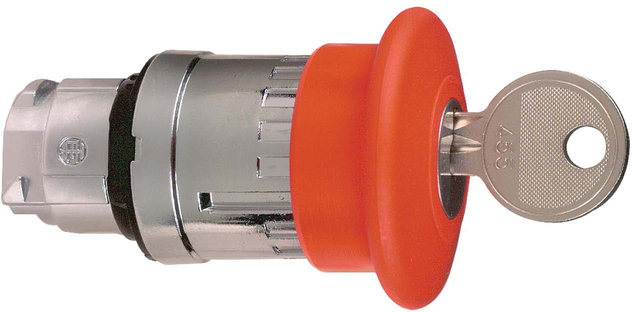 Schneider ZB4BS944 Not-Aus/Not-Halt-Schalter, Frontelement, Harmony XB4, Metall, 22mm, rot, Pilz 40mm, Schlüsselentriegelung