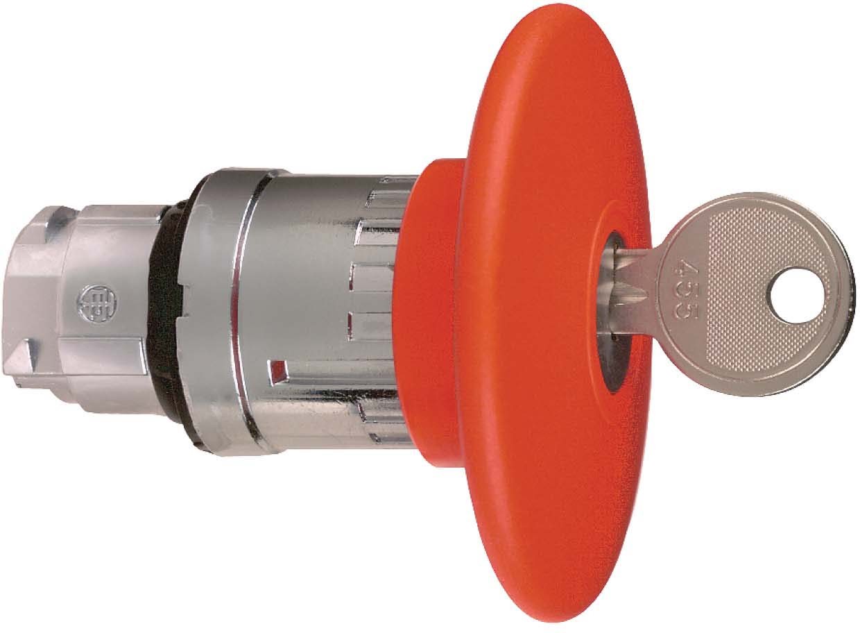 Schneider ZB4BS964 Not-Aus/Not-Halt-Schalter, Frontelement, Harmony XB4, Metall, 22mm, rot, Pilz 60mm, Schlüsselentriegelung