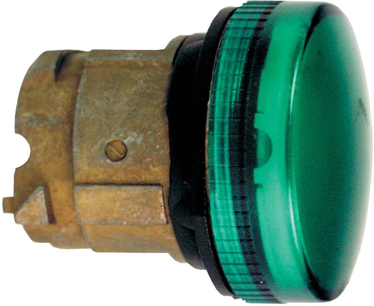 Schneider ZB4BV03S Leuchtmelder, Frontelement, Harmony XB4, Metall, 22mm, grün, für Glühlampe BA9s, geriffelte Kalotte