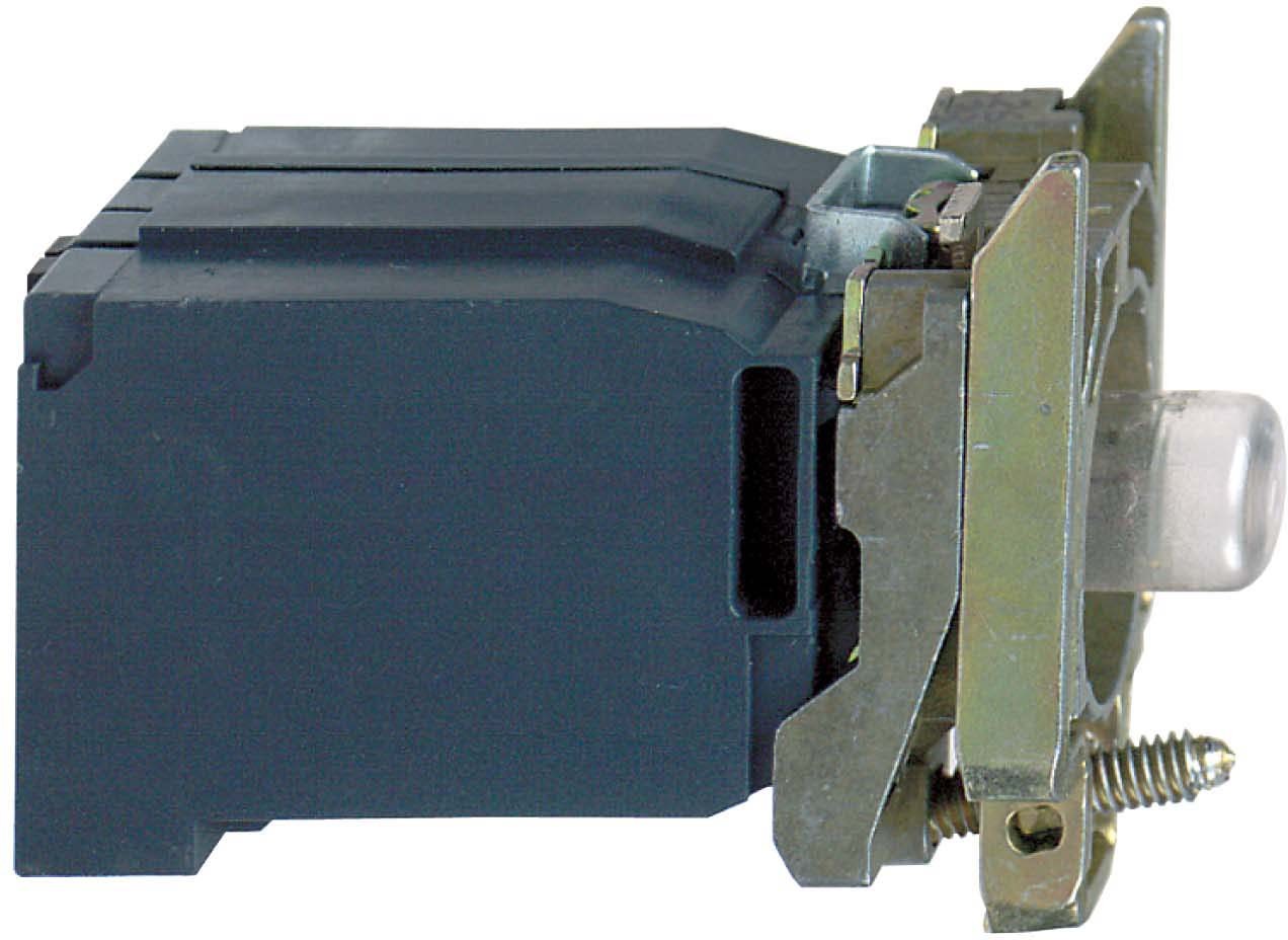 Schneider ZB4BV3 Lampenfassung mit Befestigungsflansch, Harmony XB4, Metall, weiß, mit Trafo, Glühlampe BA9s, Schraubklemme, 120V AC