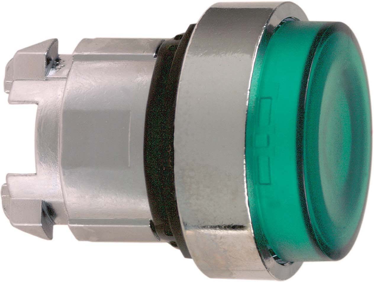 Schneider ZB4BW13 Leuchtdrucktaster, Frontelement, Harmony XB4, Metall, 22mm, grün, vorstehend, unbeschriftet, glatte Kalotte, BA9s