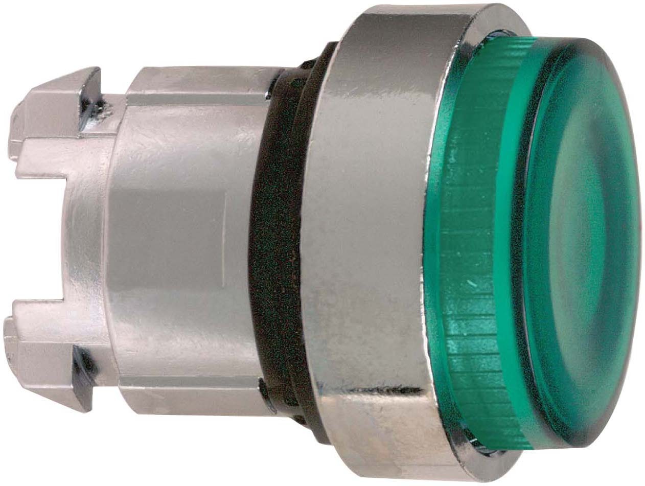 Schneider ZB4BW13S Leuchtdrucktaster, Frontelement, Harmony XB4, Metall, 22mm, grün, vorstehend, unbeschriftet, geriffelte Kalotte, BA9s