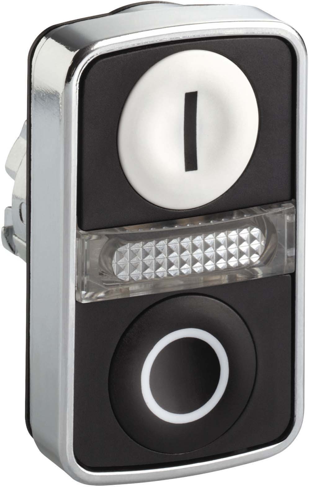 Schneider ZB4BW7A1721 Doppeldrucktaster, Frontelement, Harmony XB4, Metall, 22mm, schwarz, weiß, beschriftet I/O, beleuchtet