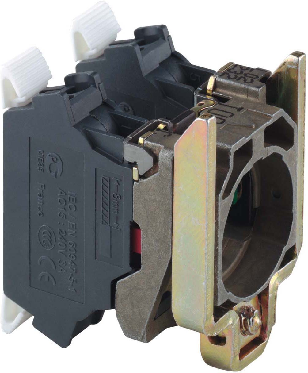 Schneider ZB4BZ1045 Hilfsschalterblock mit Befestigungsflansch, Harmony XB4, Metall, 22mm, 30mm, 2Ö, Spring Clamp