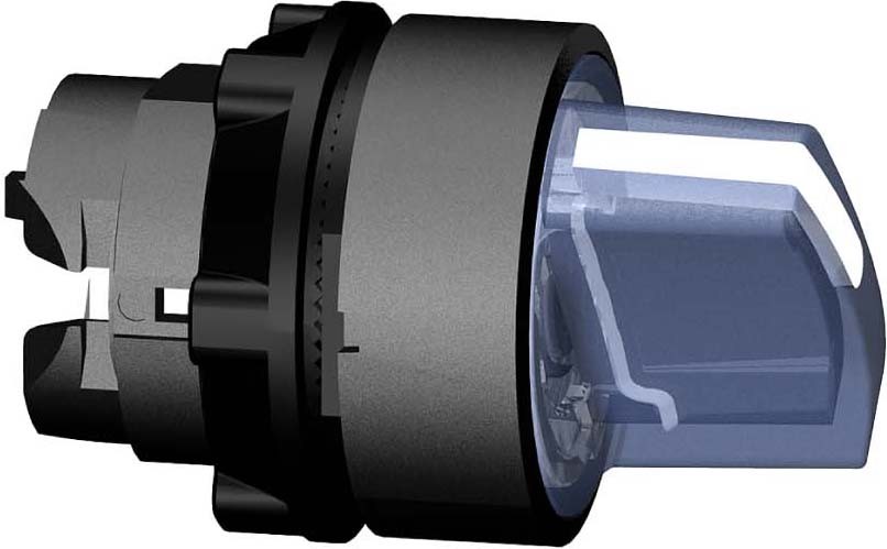 Schneider ZB5AK1563 Leuchtwahlschalter, Frontelement, Harmony XB5, Kunststoff, 22mm, blau, für universelle LED, 3 Stellungen, Mitte rastend