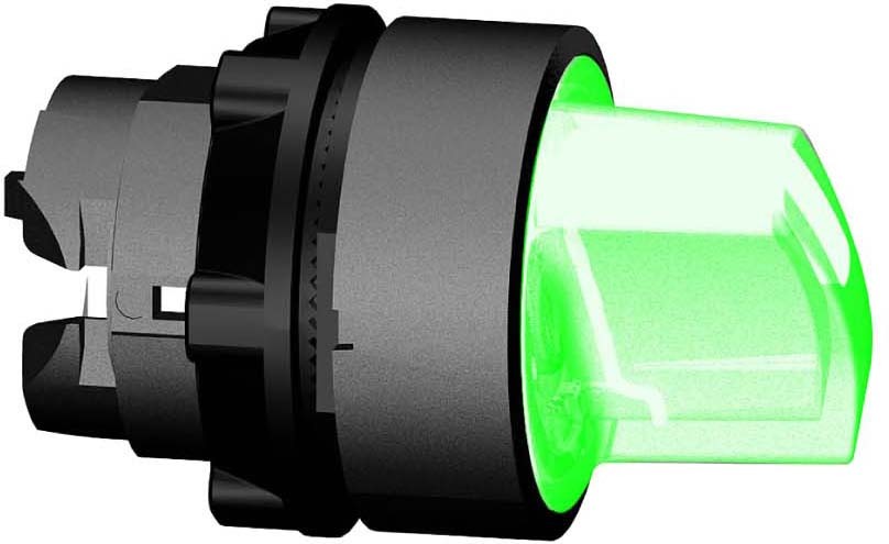 Schneider ZB5AK1833 Leuchtwahlschalter, Frontelement, Harmony XB5, Kunststoff, 22mm, grün, für universelle LED, 3 Stellungen, Rechts tastend