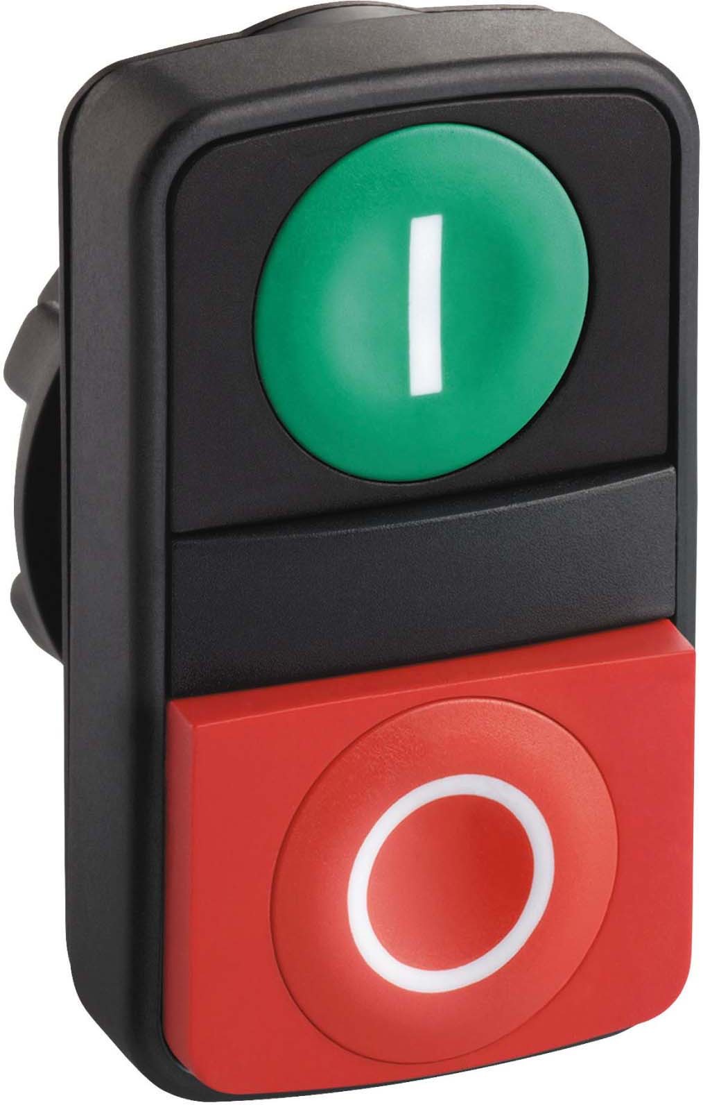Schneider ZB5AL7341 Doppeldrucktaster, Frontelement, Harmony XB5, Kunststoff, 22mm, rot, grün, beschriftet O/I, tastend