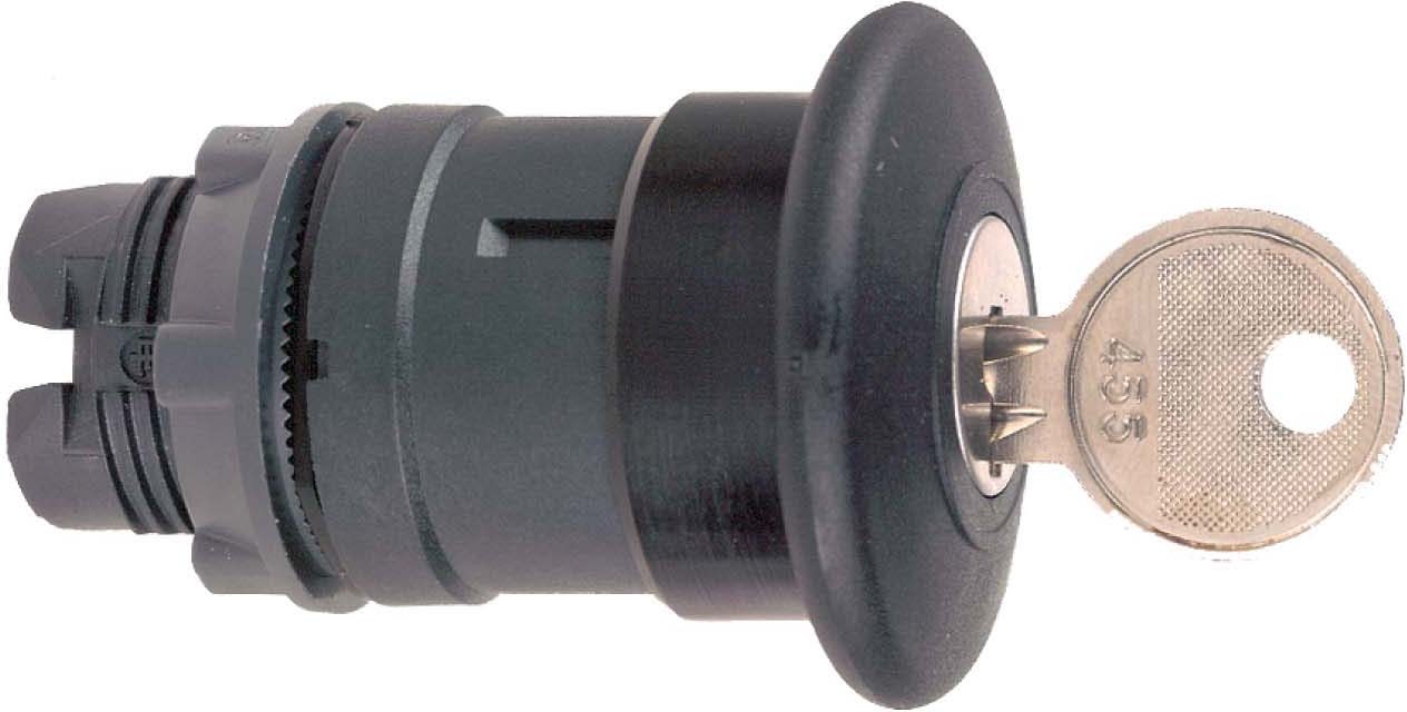 Schneider ZB5AS12 Pilzdrucktaster, Frontelement, Harmony XB5, Kunststoff, 22mm, schwarz, Pilz 40mm, Schlüsselentriegelung