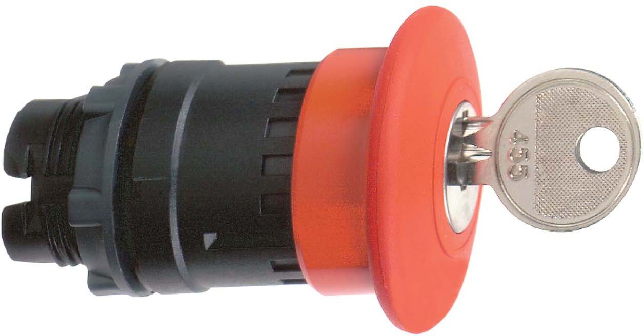 Schneider ZB5AS944 Not-Aus/Not-Halt-Schalter, Frontelement, Harmony XB5, Kunststoff, 22mm, rot, Pilz 40mm, Schlüsselentriegelung