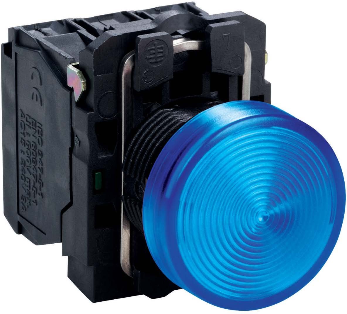 Schneider ZB5AV063S Leuchtmelder, Frontelement, Harmony XB5, Kunststoff, 22mm, blau, für universelle LED, geriffelte Kalotte