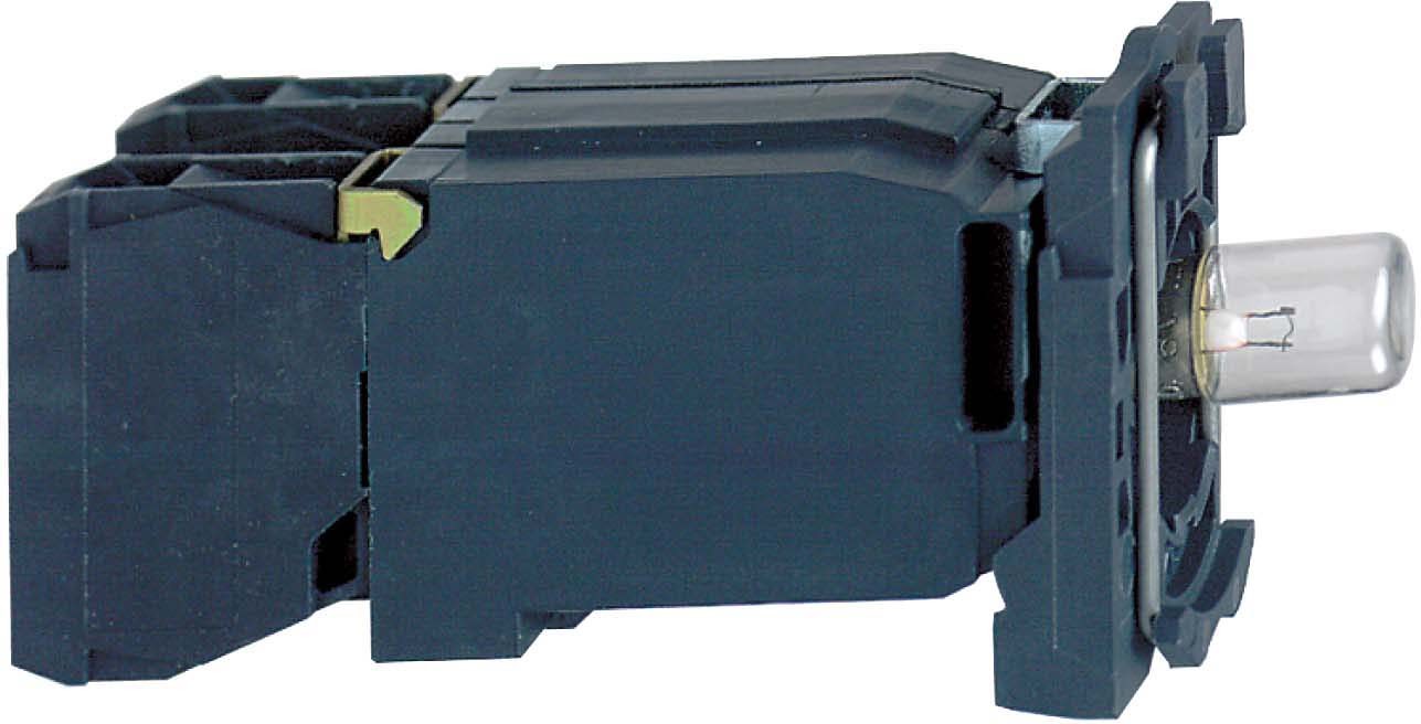 Schneider ZB5AW045 Lampenfassung mit Befestigungsflansch, Harmony XB5, Kunststoff, weiß, mit Trafo, Glühlampe BA9s, 1S+1Ö, 230V AC