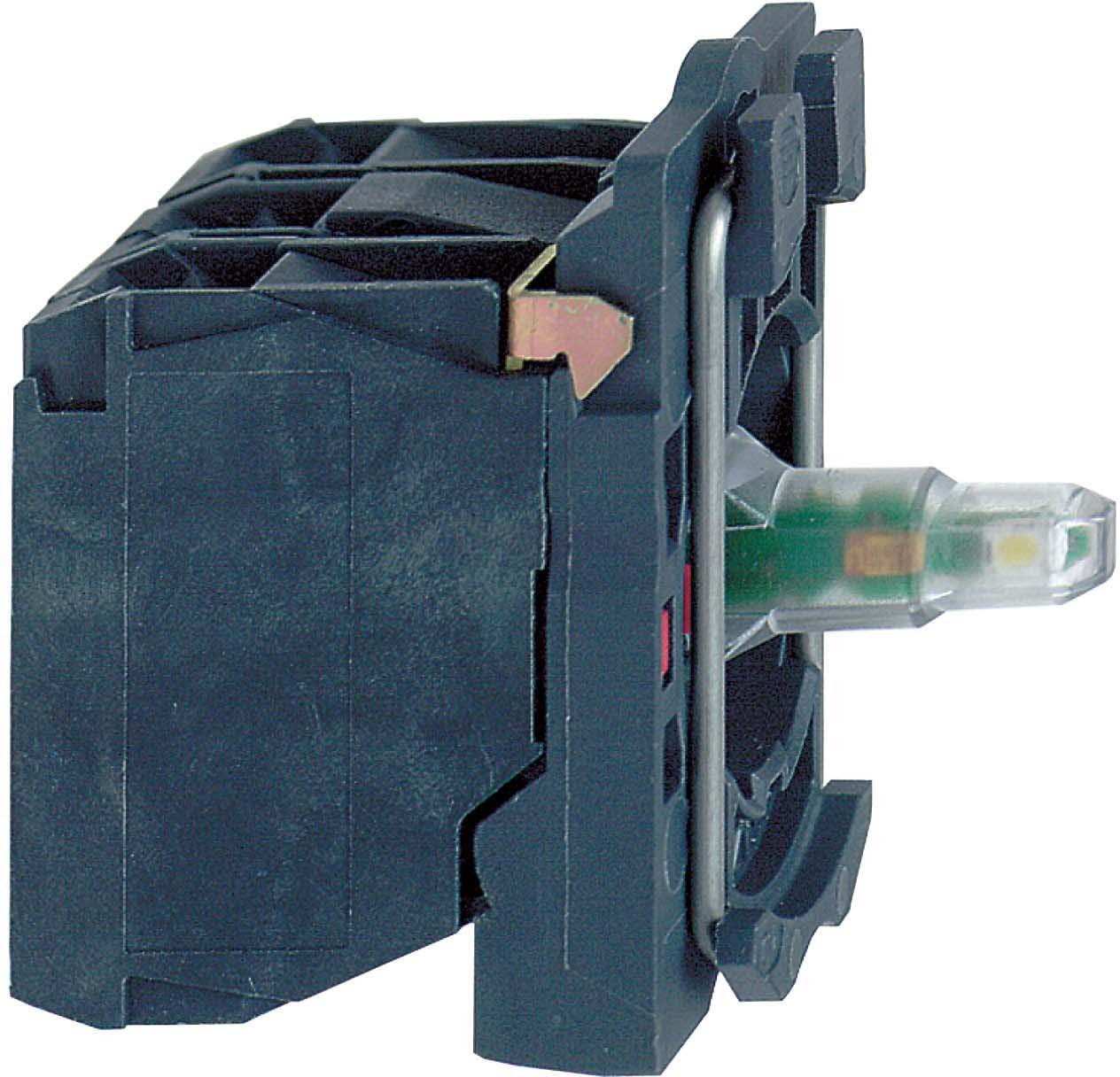 Schneider ZB5AW0B15 Hilfsschalterblock, Harmony XB5, Kunststoff, weiß, universelle LED, mit Befestigungsflansch, 1S + 1Ö, 24V ACDC