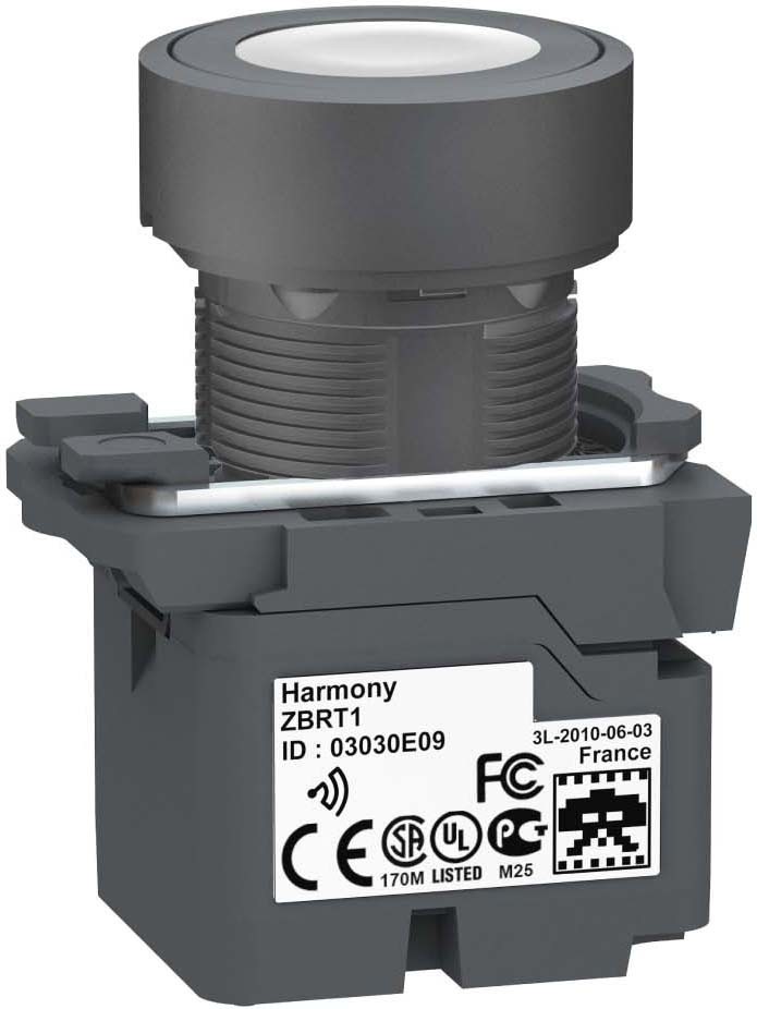 Schneider ZB5RTA1 Funkdrucktaster, Harmony XB5R, Kunststoff, 22mm, weiß, unbeschriftet, tastend, batterielos, kabellos
