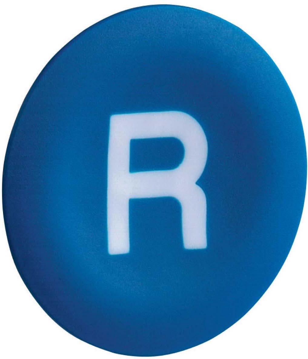 Schneider ZBA639 Tastensch., blau, Beschrif. R, weiß, f. Frontelem. rund, flach Druckt.