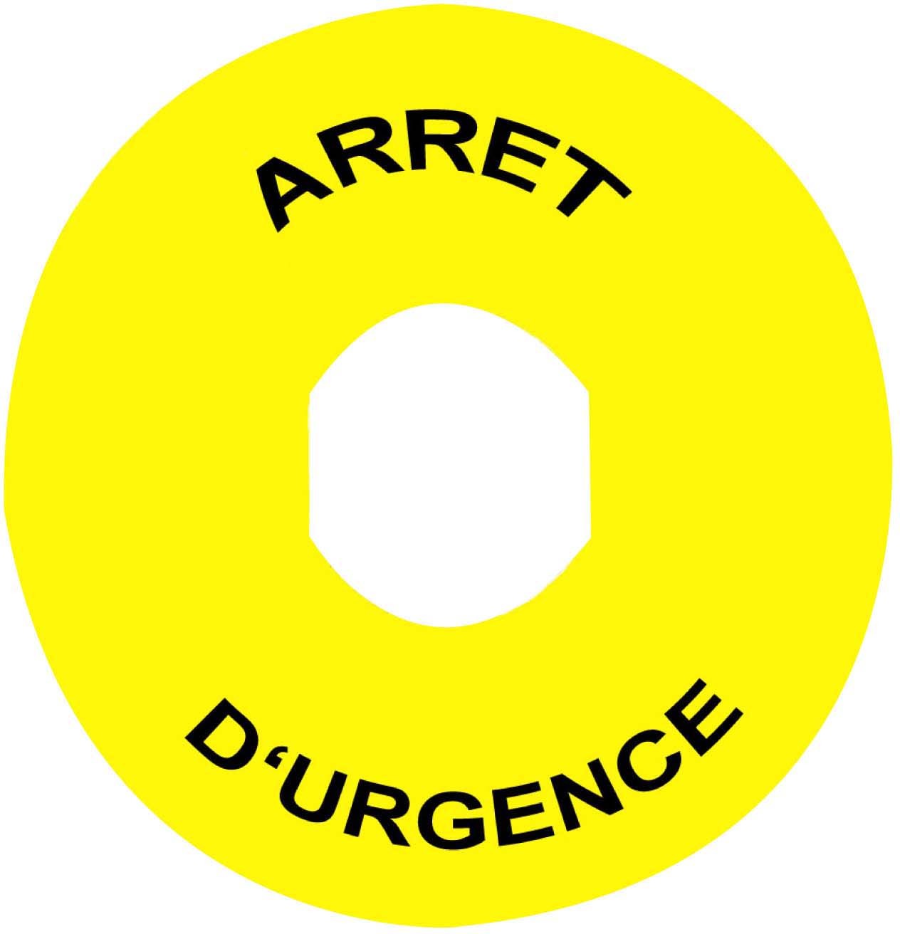 Schneider ZBY8130 Schild, rund Ø 90, für Not-Halt/Not-Aus-Drucktaster, gelb, ARRET D'URGENCE