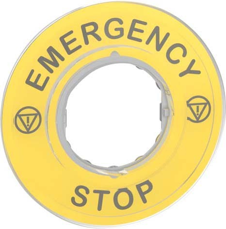 Schneider ZBY9320 Schild Ø60 für Not-Halt-Taster, EMERGENCY STOP/Logo ISO13850