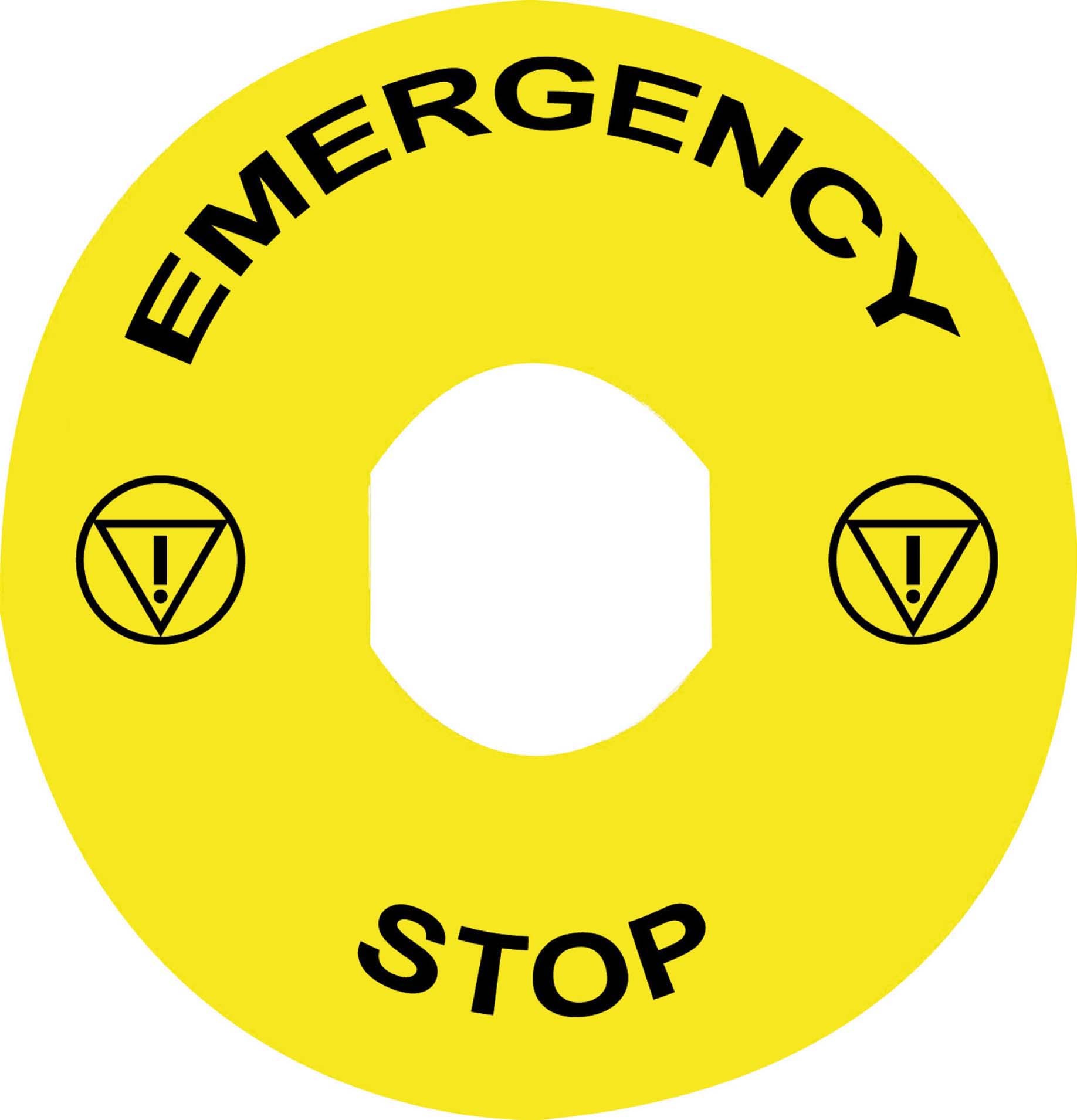 Schneider ZBY9330T Schild Ø60 für Not-Halt/Not-Aus-Taster, EMERGENCY STOP/Logo ISO13850