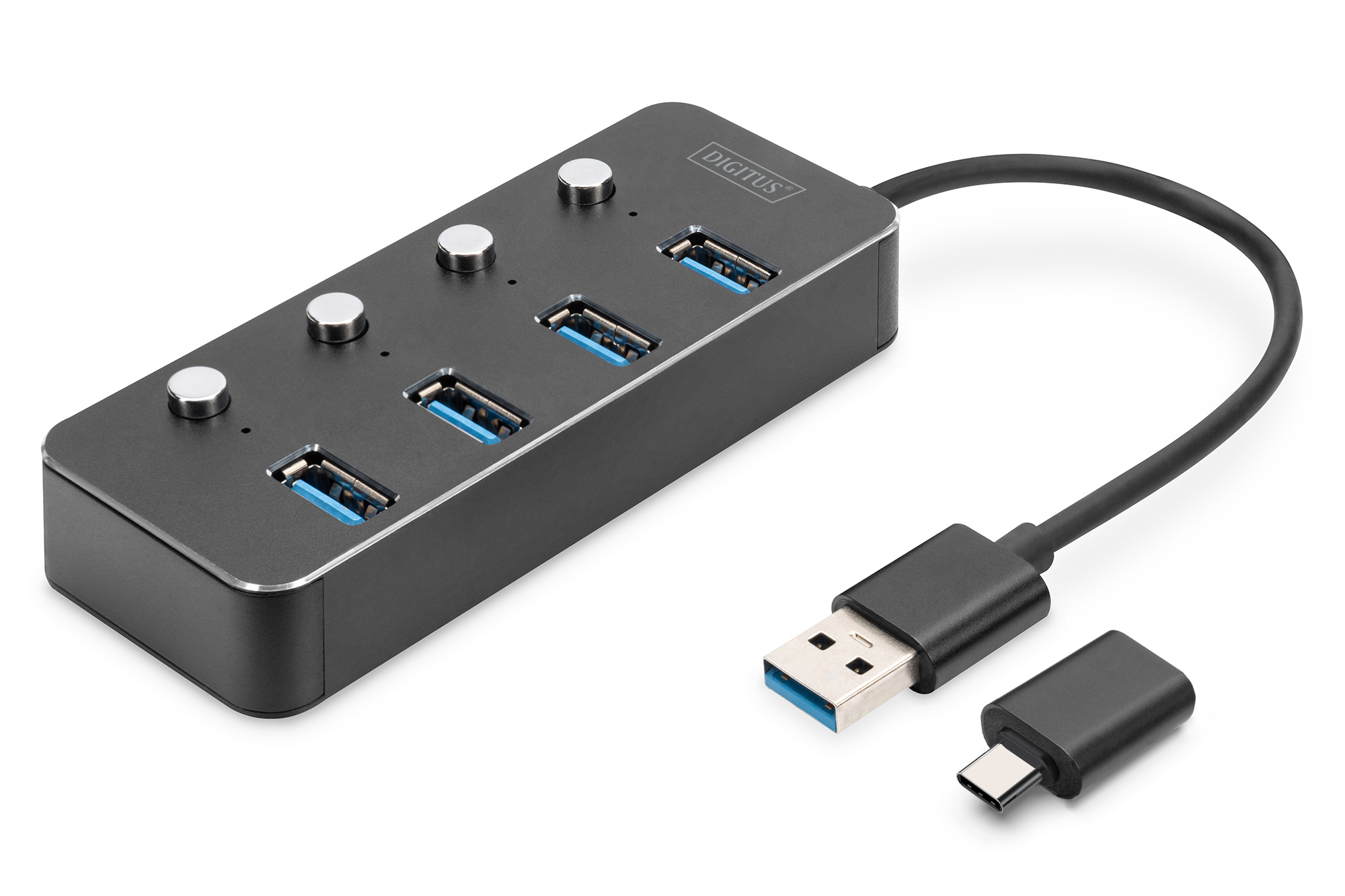 Digitus DA-70247 USB 3.0 Hub 4-port schaltbar Aluminium Gehäuse