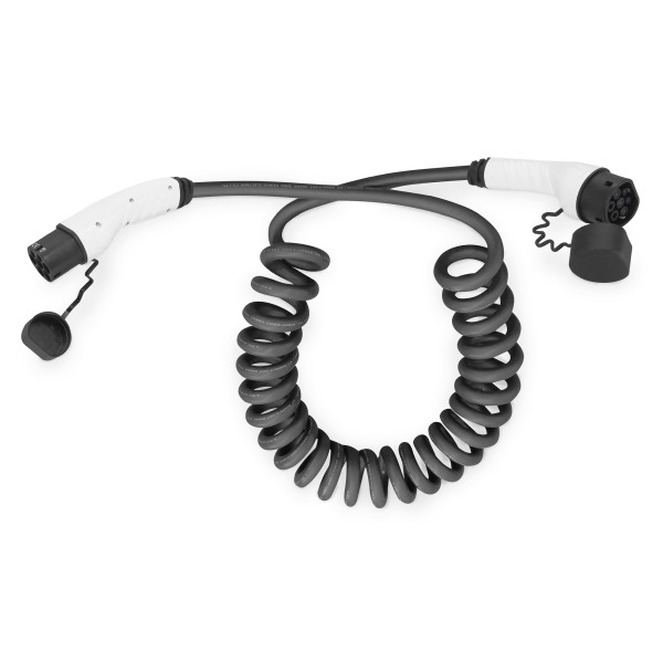 Digitus DK-1P32-S-100 KFZ-Spiral-Ladekabel für Elektroautos & PHEV Typ 2 Mode 3 1-Phasig 32 A 7,4 kW Schwarz 10 Meter