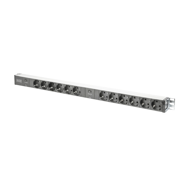 Digitus DN-95405 Steckdosenleiste mit Aluminiumprofil und Überlastschutz 12-fach Schutzkontaktsteckdose 2 x 2 m Zuleitung Schutzkontaktstecker