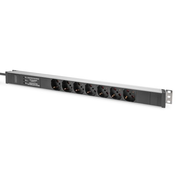 Digitus DN-95412-IT Steckdosenleiste mit Aluminiumprofil und Überspannungsschutz integrierter Netzfilter 7-fach Italienische Steckdose 2 m Zuleitung Italienischer Stecker 2 Meter