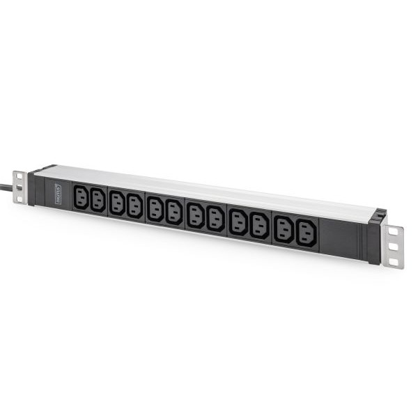 ASSMANN DN-95426 DIGITUS Steckdosenleiste mit Aluminiumprofil, 12-fach, 2 m Zuleitung Schutzkontaktstecker