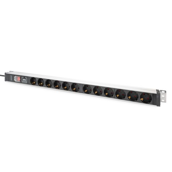 Digitus DN-95435 Steckdosenleiste mit Aluminiumprofil mit Schalter und Überspannungsschutz 12-fach Schutzkontaktsteckdose 2 m Zuleitung Schutzkontaktstecker
