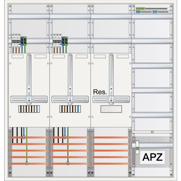 ABN S47ZA221 Zählerschrank 3Pkt 2Z 1R 1V 1APZ sHS IP43 SK2 5-polig BxHxT 1050x1100x210mm