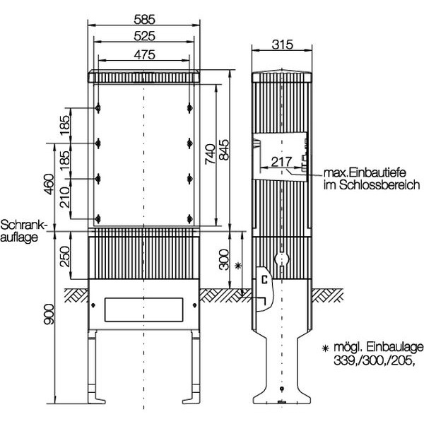 ABN SL080VT Kabelverteilerschrank ESPRO-VT Gr,0 BH5 Gr,0 Höhe 845mm 2-FB Bauhöhe 5