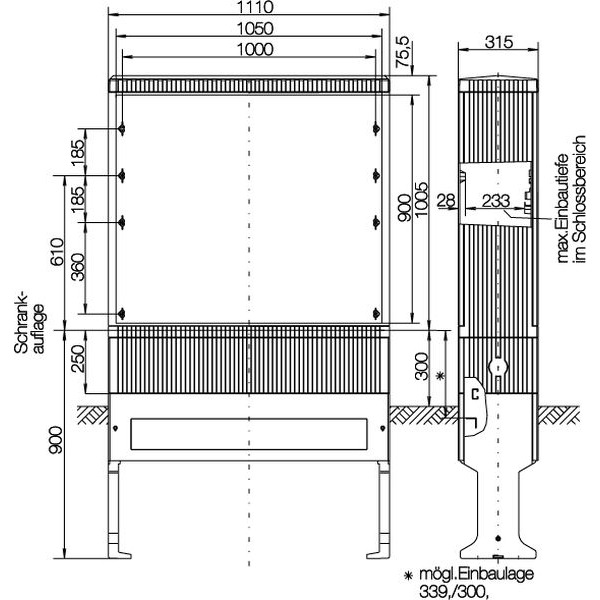 ABN SL102VT Kabelverteilerschrank ESPRO-VT Gr,2 BH6 Gr,2 Höhe 1005mm 4-FB Bauhöhe 6